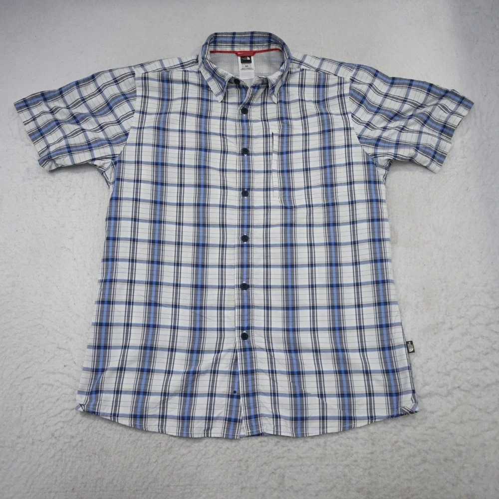 The North Face Button Up‎ Mens M Regular Blue White Plaid Short Sleeve Nylon